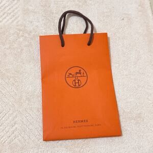 Authentic Hermès Orange Shopping Gift Bag Brown Rope Handles Paris 9"x‎ 6" Small